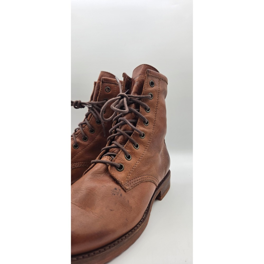 Frye Veronica Women's Combat Boots 8 B Cognac Brown Leather Lace Up Goodyear - Picture 12 of 16
